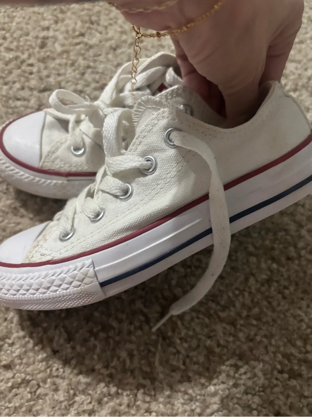 Converse Kids White Canvas Low Top Sneakers with Red Trim size 11